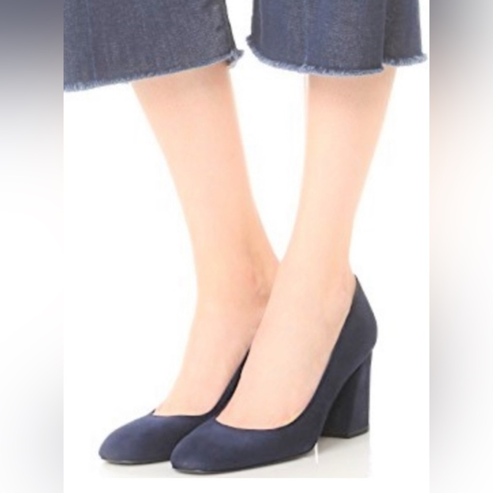 Stuart Weitzman MaryMid Navy Blue Suede Block Heel Pump Women’s Size 7.5 - Picture 2 of 11